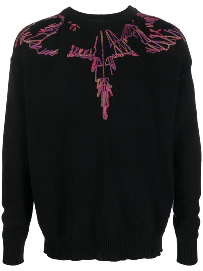 Shop Marcelo Burlon County Of Milan Wings Intarsia-knit Crew-neck Jumper In Black