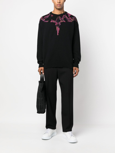 Shop Marcelo Burlon County Of Milan Wings Intarsia-knit Crew-neck Jumper In Black