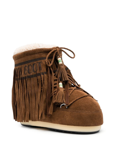 Shop Alanui X Moon Boot Icon Low Fringed Shearling Boots In Brown