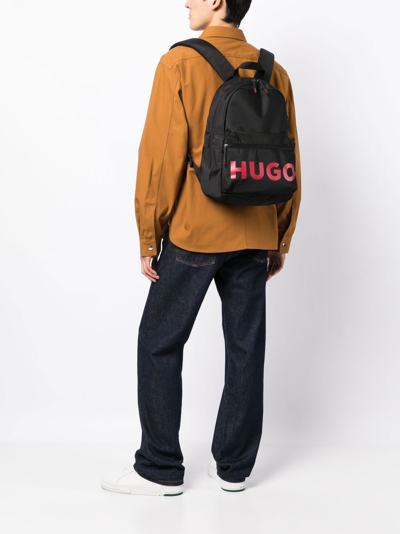 Shop Hugo Logo-print Backpack In Black