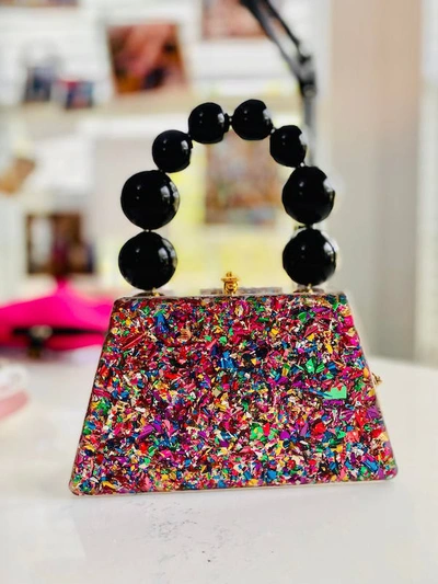 Shop Milanblocks Forever Love Top Handle Acrylic Clutch In Black