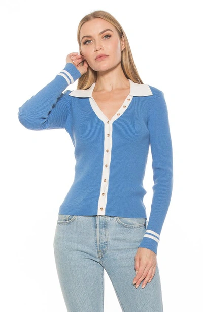 Shop Alexia Admor Charlie Collared Ribbed Shirt In Blue/ Ivory