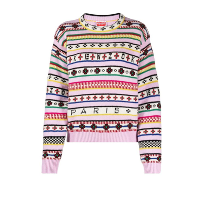 Shop Kenzo Fair Isle Jacquard Sweater - Women's - Cotton/wool In Pink