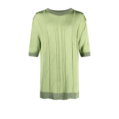 Shop Kiko Kostadinov Green Fine Cable Knit Short Sleeved Sweater