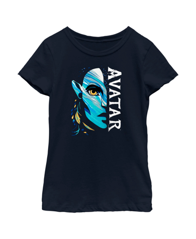 Shop 20th Century Fox Girl's Avatar: The Way Of Water Neytiri Half Face Logo Child T-shirt In Navy Blue