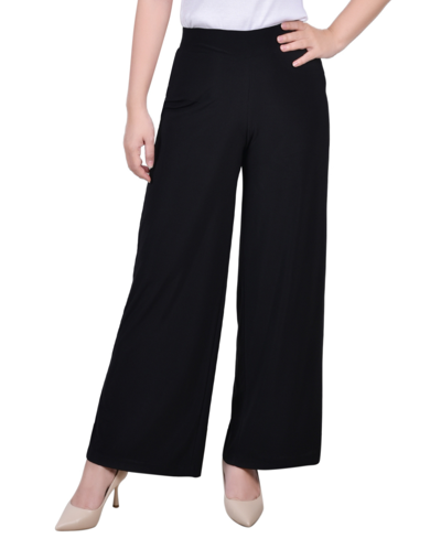 Ny Collection Petite Short Mid Rise Pull On Wide-leg Palazzo Pant In Black