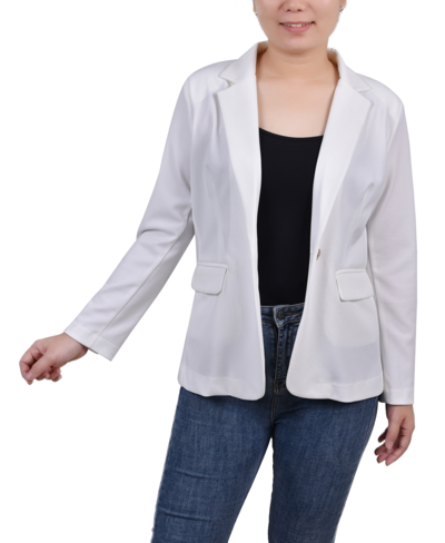 Shop Ny Collection Petite Long Sleeve Scuba Crepe Jacket In Ivory