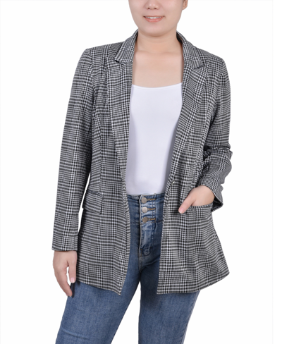 Shop Ny Collection Petite Long Sleeve Ponte Jacket In Jet Benplaid