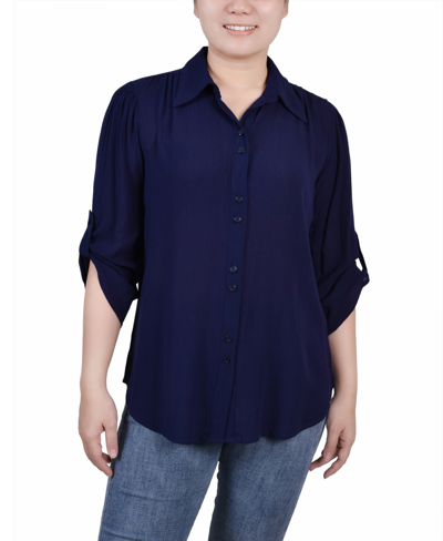 Shop Ny Collection Petite 3/4 Sleeve Crepon Blouse In Navy