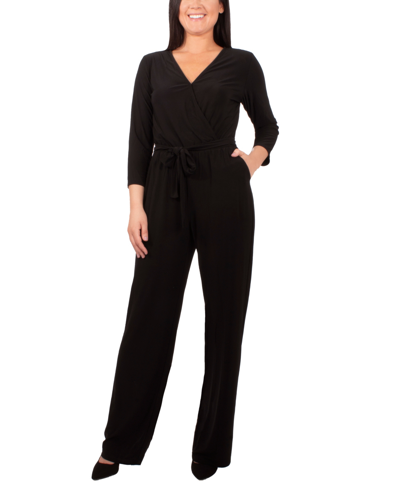 Ny Collection Petite Size Belted Jumpsuit In Black