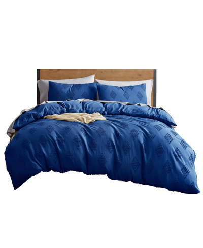 Shop Nestl Bedding Bedding Tufted Embroidery Double Brushed 3 Piece Duvet Cover Set, King In Navy Blue