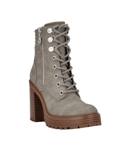 Shop Gbg Los Angeles Women's Siana Heeled Lug Sole Hiker Bootie Women's Shoes In Dark Gray- Faux Leather