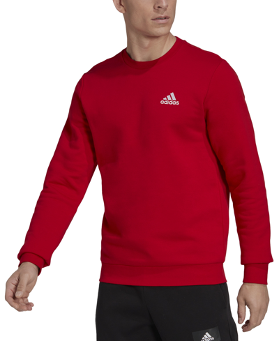 Shop Adidas Originals Men's Feel Cozy Essentials Classic-fit Embroidered Logo Fleece Sweatshirt In Scarlet Red
