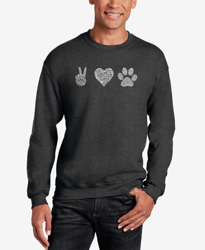 La Pop Art Men's Peace Love Dogs Word Art Crew Neck Sweatshirt In Dark Gray