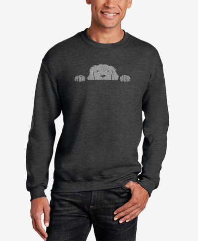 La Pop Art Men's Peeking Dog Word Art Crew Neck Sweatshirt In Dark Gray