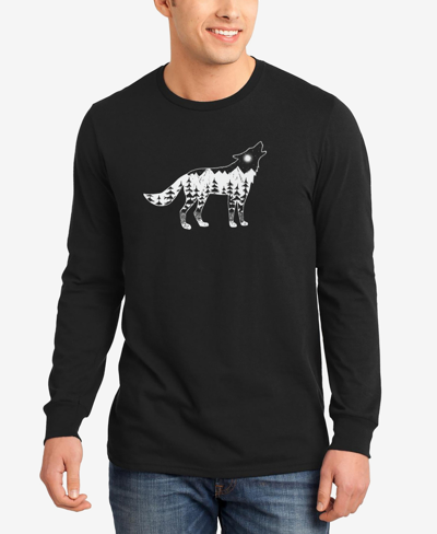 Shop La Pop Art Men's Howling Wolf Word Art Long Sleeves T-shirt In Black