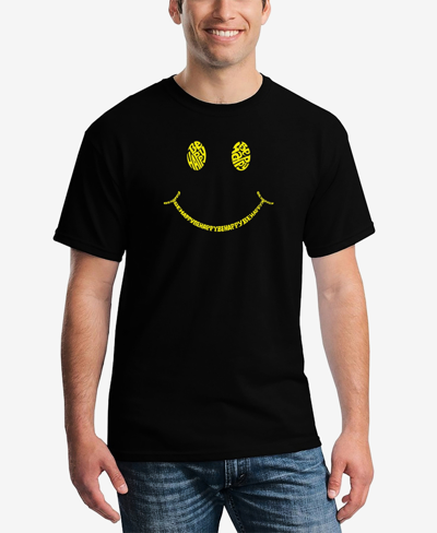 Shop La Pop Art Men's Be Happy Smiley Face Word Art Short Sleeve T-shirt In Black