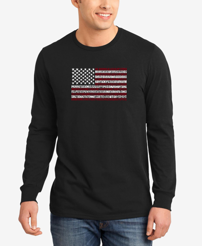 La Pop Art Men's 50 States Usa Flag Word Art Crew Neck Sweatshirt In Black