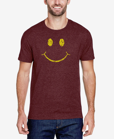 Shop La Pop Art Men's Premium Blend Word Art Be Happy Smiley Face T-shirt In Burgundy