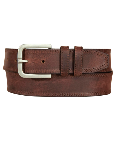 Shop Lucky Brand Men's Triple Needle Stitched Leather Belt In Brown