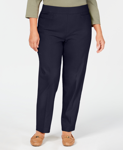 Shop Alfred Dunner Plus Size Classic Allure Tummy Control Pull-on Short Length Pants In Navy