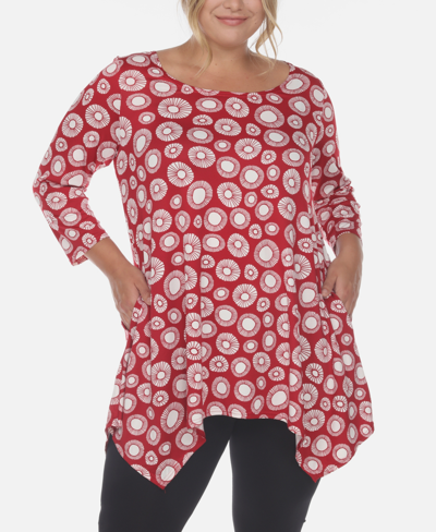 Shop White Mark Plus Size Printed Geometric Circle Tunic Top In Red