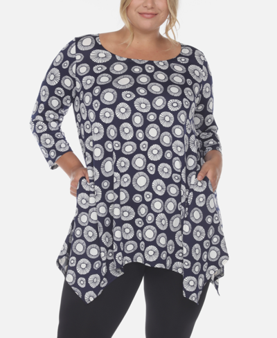 Shop White Mark Plus Size Printed Geometric Circle Tunic Top In Navy