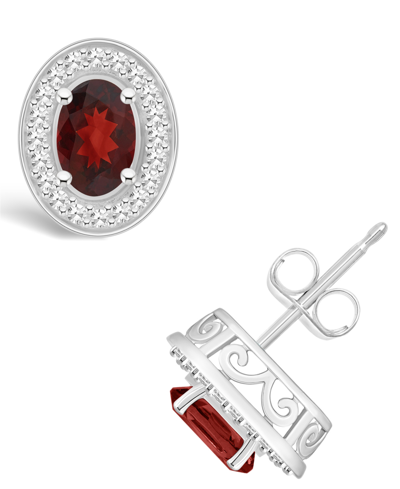 Macy's Garnet (1-1/6 Ct. T.w.) And Diamond (1/5 Ct. T.w.) Halo Studs In Sterling Silver In Garnet