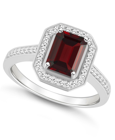 Macy's Garnet (1-9/10 Ct. T.w.) And Diamond (1/5 Ct. T.w.) Halo Ring In Sterling Silver In Garnet