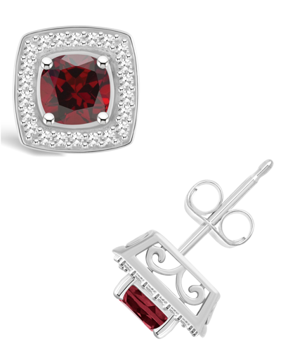 Macy's Garnet (1-1/2 Ct. T.w.) And Diamond (1/5 Ct. T.w.) Halo Studs In Sterling Silver In Garnet