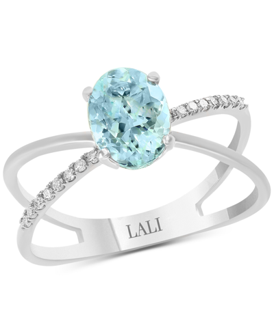 Shop Lali Jewels Aquamarine (1-1/10 Ct. T.w.) & Diamond (1/20 Ct. T.w.) Crisscross Ring In 14k White Gold