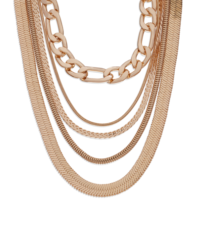 Shop Steve Madden Mixed Layered Chain Necklace In Gold-tone