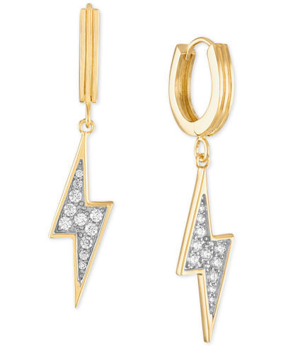 Shop Esquire Men's Jewelry Cubic Zirconia Lightning Bolt Drop Earrings In 14k Gold-plated Sterling Silver, Created For Macy's In Gold Over Silver