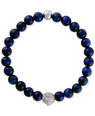 Shop Esquire Men's Jewelry Onyx & Lion Bead Stretch Bracelet In 14k Gold-plated Sterling Silver, (also In Blue Tiger Eye), Crea