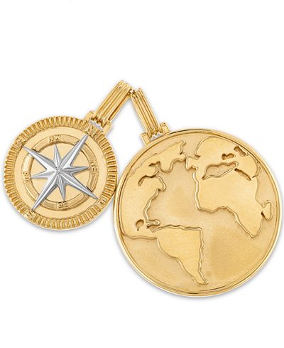 Shop Esquire Men's Jewelry 2-pc. Set Globe & Compass Amulet Pendants In 14k Gold-plated Sterling Silver, Created For Macy's In Gold Over Silver
