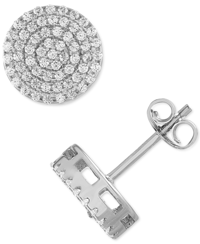 Shop Esquire Men's Jewelry Cubic Zirconia Circle Cluster Stud Earrings In Sterling Silver, Created For Macy's
