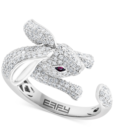 Shop Effy Collection Effy Diamond (1-1/4 Ct. T.w.) & Ruby Accent Bunny Ring In 14k White Gold