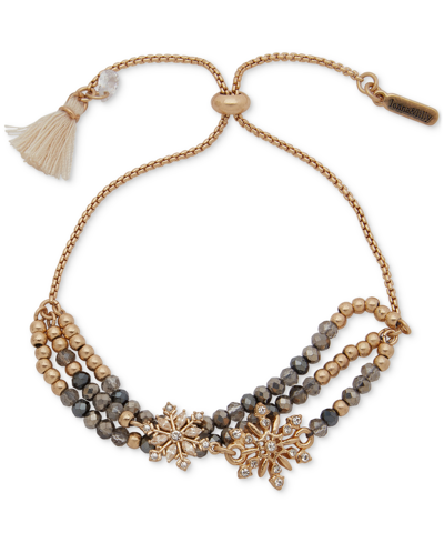 Shop Lonna & Lilly Gold-tone Mixed Stone Snowflake Triple-row Beaded Slider Bracelet In Black