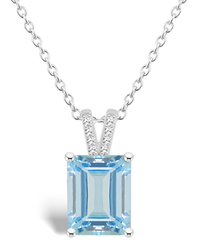 Shop Macy's Women's Sky Blue Topaz (4-1/4 Ct.t.w.) And Diamond Accent Pendant Necklace In Sterling Silver