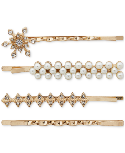 Shop Lonna & Lilly 4-pc. Gold-tone Crystal Snowflake & Imitation Pearl Bobby Pin Set In White