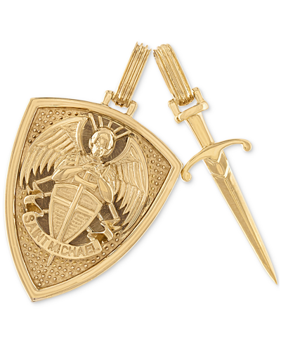Shop Esquire Men's Jewelry 2-pc. Set Saint Michael Shield & Sword Amulet Pendants In 14k Gold-plated Sterling Silver, Created F In Gold Over Silver