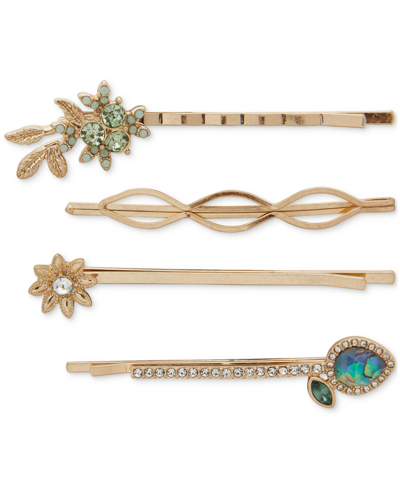 Shop Lonna & Lilly 4-pc. Gold-tone Crystal & Stone Flower Bobby Pin Set In Green