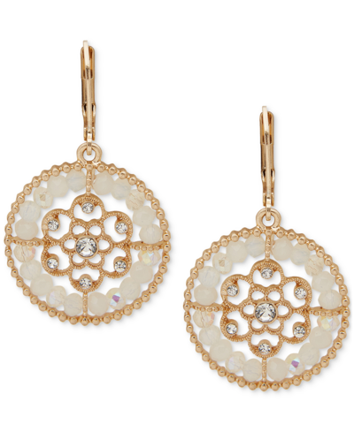 Shop Lonna & Lilly Gold-tone Pave Flower Beaded Drop Earrings In White