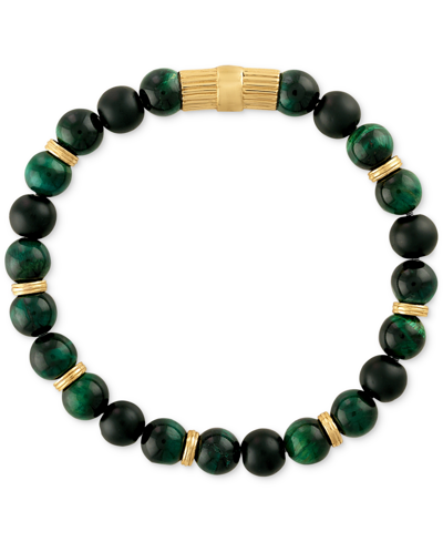 Shop Esquire Men's Jewelry Multicolor Tiger Eye Beaded Stretch Bracelet In 14k Gold-plated Sterling Silver (also In Green Tiger