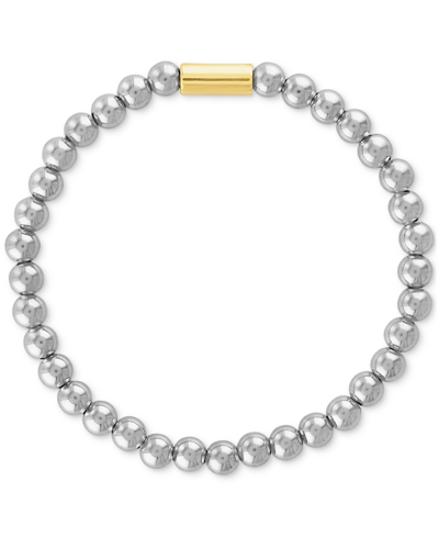 Shop Esquire Men's Jewelry Polished Bead Stretch Bracelet In Sterling Silver & 14k Gold-plate, Created For Macy's