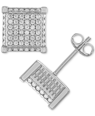 Shop Esquire Men's Jewelry Cubic Zirconia Square Cluster Stud Earrings, Created For Macy's In Silver