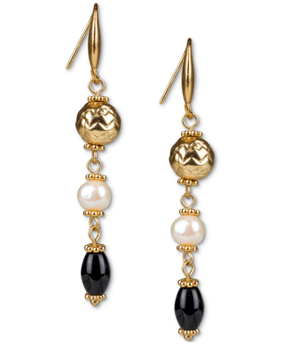 Shop Patricia Nash Gold-tone Bead & Freshwater Pearl Triple Drop Earrings In Med Yellow