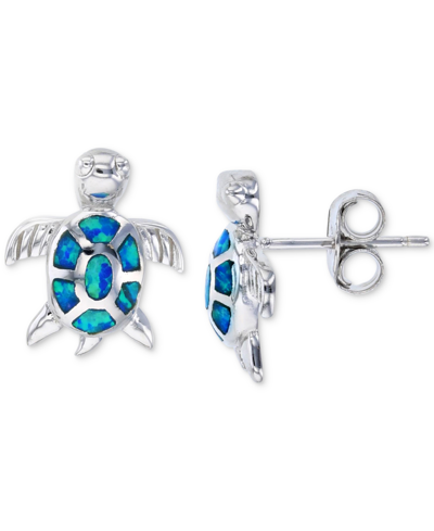 Macy's Lab-created Blue Opal Turtle Stud Earrings (1/2 Ct. T.w.) In Sterling Silver In Blue Opal