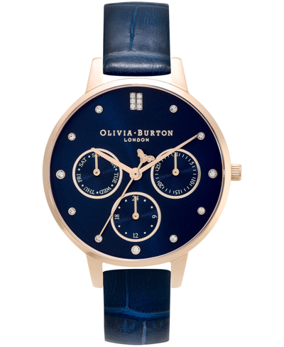 Shop Olivia Burton Women's Multifunction Blue Leather Strap Watch 34mm