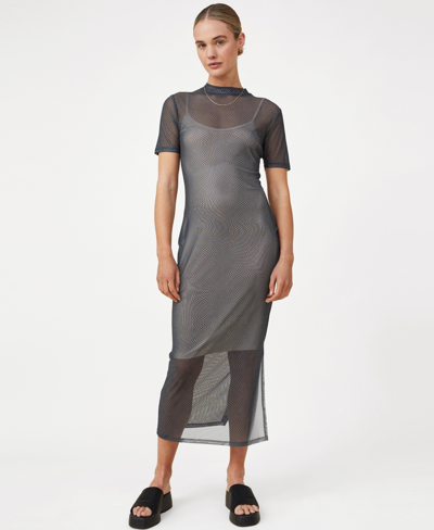 Shop Cotton On Women's Mesh Midi Dress In Char Radial Black